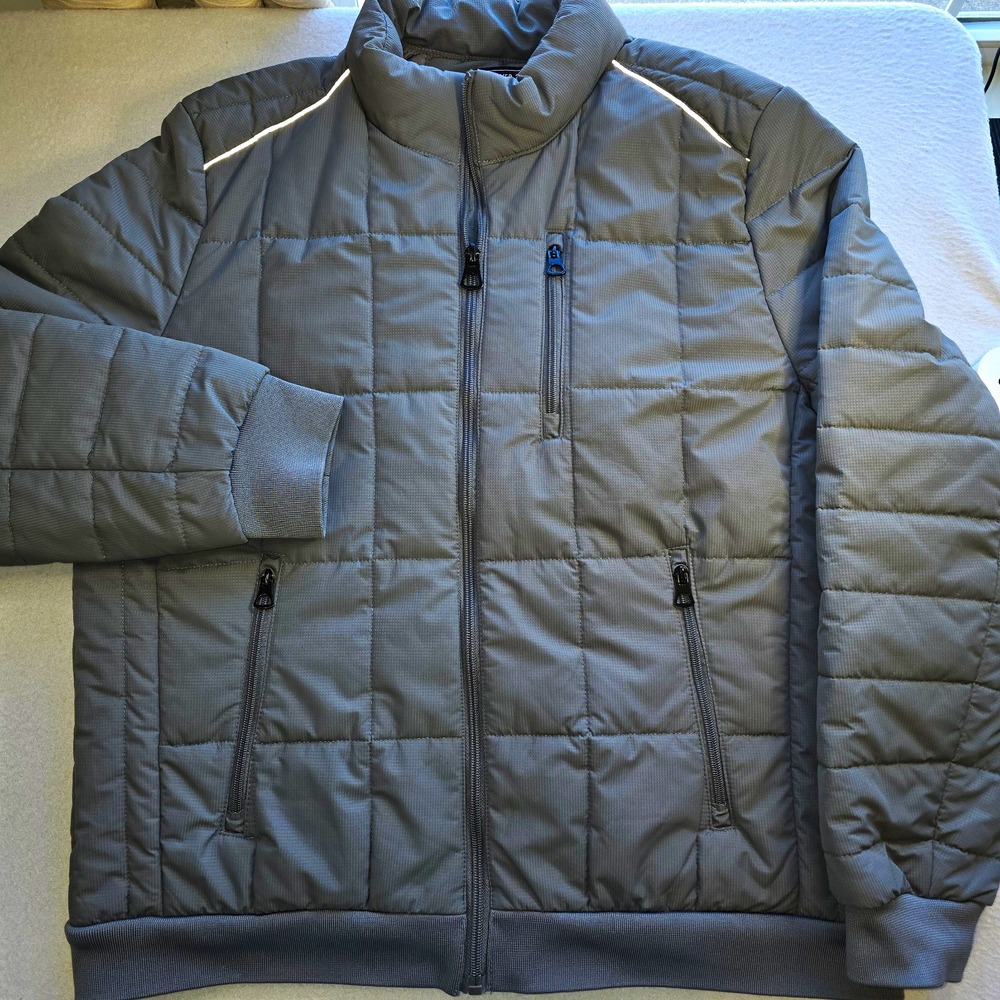 Forever 21 Men Puffer Jacket XL Dark Gray Grid Quilt Streetwear Gorpcore Coat...